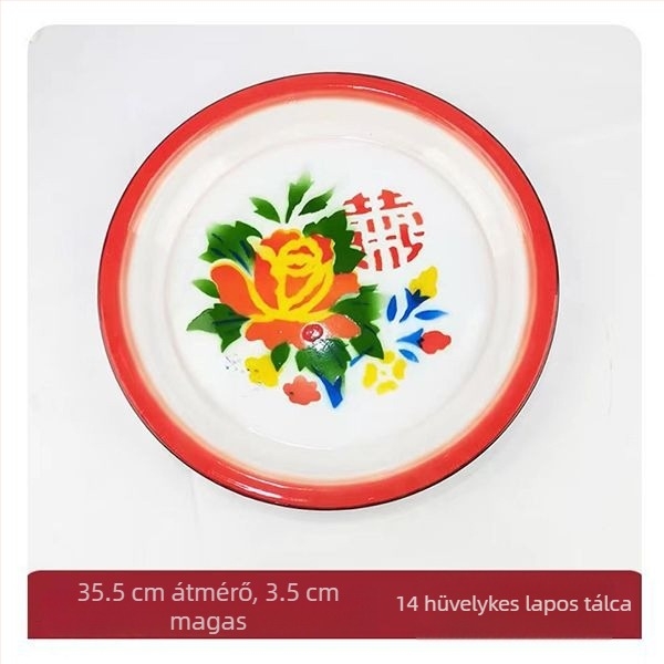 Emailezett lapos tál, kerek, egyszínű minta, glazúrozott felület, modern minimalist stílus