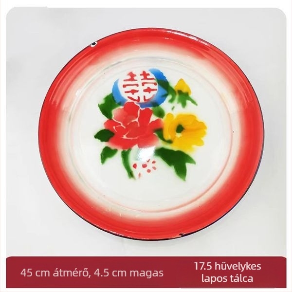 Emailezett lapos tál, kerek, egyszínű minta, glazúrozott felület, modern minimalist stílus