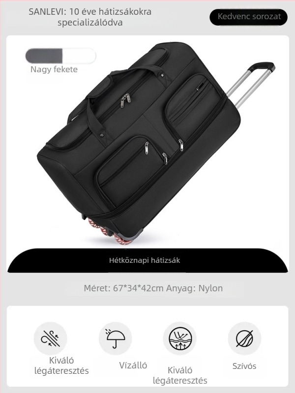 Nylon utazótáska, összecsukható és bővíthető, 20-35 L kapacitás, uniszex dizájn, poliészter bélés