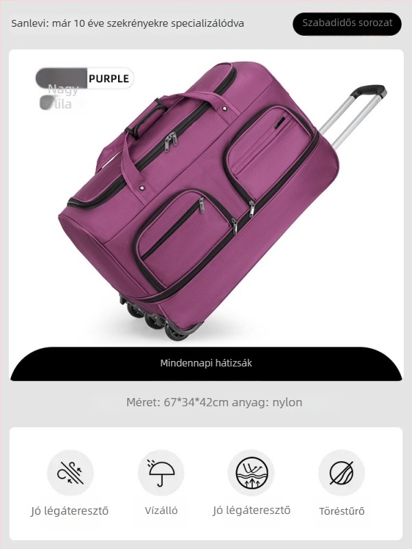 Nylon utazótáska, összecsukható és bővíthető, 20-35 L kapacitás, uniszex dizájn, poliészter bélés