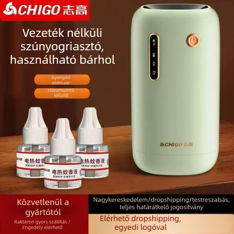 USB-töltésű vezeték nélküli szúnyoggyilkos beltéri és kültéri használatra, modell Chigo LBH107, LED világítás, 21–30㎡ lefedettség, beépített akkumulátor 501–800 mAh, üzemidő 6–8 óra