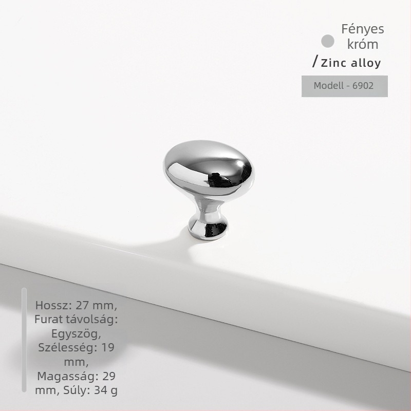 Szekrényajtó fogantyú — ovális, egylyukú, cinkötvözetből, öntött, felületre szerelt, modern minimál stílus, modell 6902
