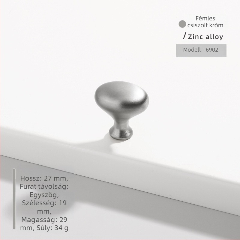 Szekrényajtó fogantyú — ovális, egylyukú, cinkötvözetből, öntött, felületre szerelt, modern minimál stílus, modell 6902