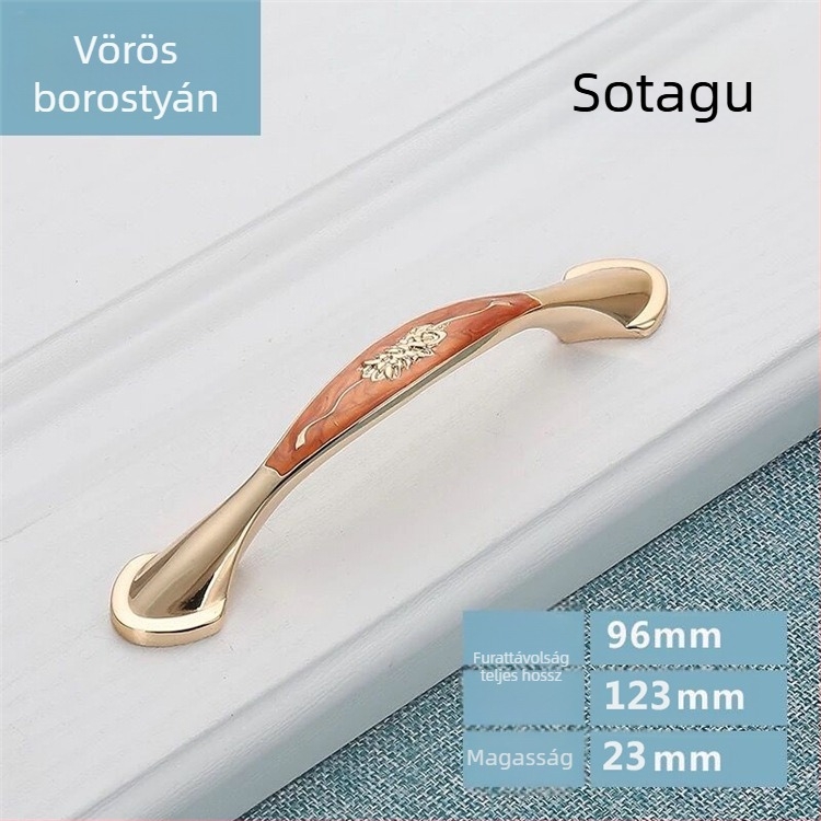 Egylyukas szekrényfogantyú, Amber-Green-Red Bronze patinával, amerikai stílus, gravírozott, cinkötvözetből