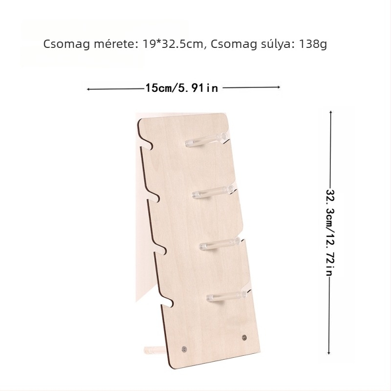 Fából készült szemüveg tároló állvány, ötszintes dizájn, többrészes panelből álló szerkezet, lézeres vágás, fa burkolat, modell 3015