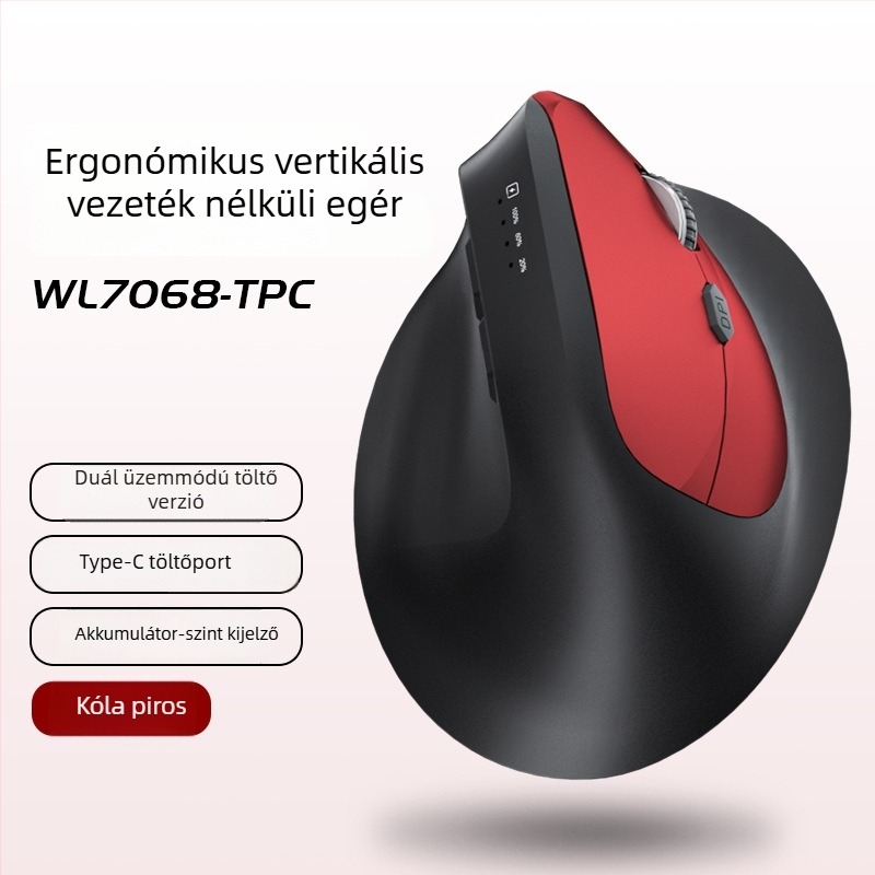 Függőleges ergonómikus vezeték nélküli egér töltéssel, három mód Bluetooth/2.4G, 1600dpi, 6 gomb
