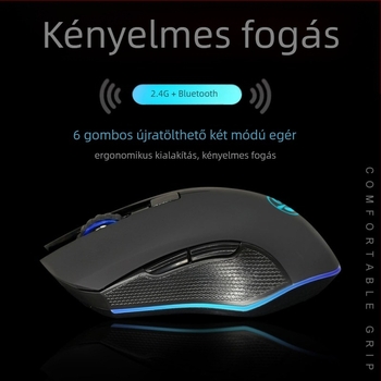 M6 vezeték nélküli Bluetooth 5.2 egér, duál módú 2.4G/Bluetooth, USB-C töltés, 2400dpi, 6 gomb