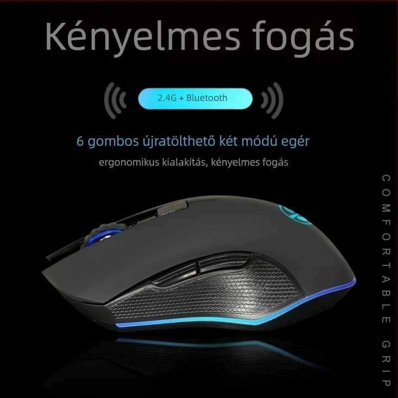 M6 vezeték nélküli Bluetooth 5.2 egér, duál módú 2.4G/Bluetooth, USB-C töltés, 2400dpi, 6 gomb