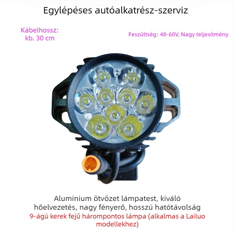 LED első lámpa összecsukható kerékpárhoz, alumíniumötvözet, 12W, 36-80V, Modell YTDD