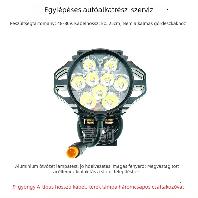 LED első lámpa összecsukható kerékpárhoz, alumíniumötvözet, 12W, 36-80V, Modell YTDD