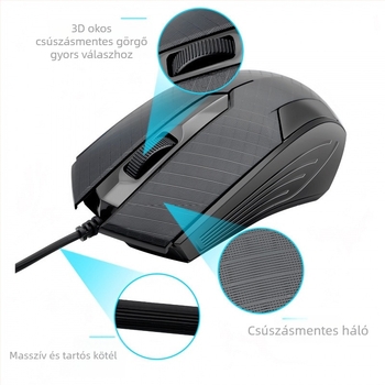 USB-s vezetékes számítógépes egér hosszú kábellel, 2m/3m/5m, 3 gomb, fotóelektrikus érzékelő, asztali számítógéphez/TV-monitorhoz