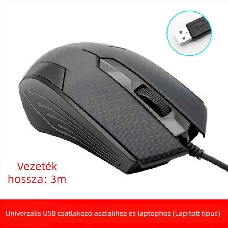 USB-s vezetékes számítógépes egér hosszú kábellel, 2m/3m/5m, 3 gomb, fotóelektrikus érzékelő, asztali számítógéphez/TV-monitorhoz