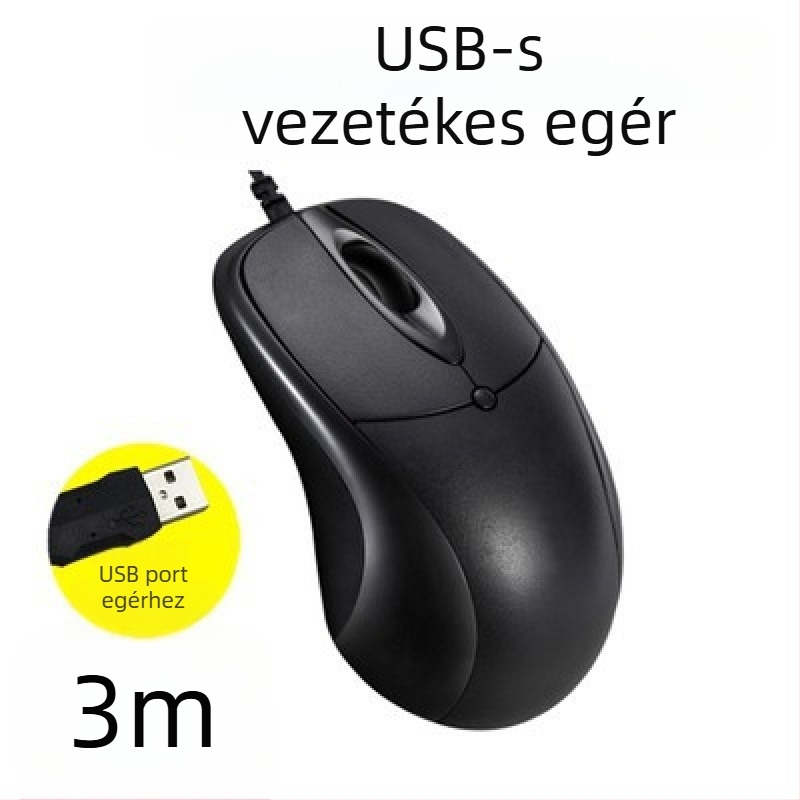 USB-s vezetékes számítógépes egér hosszú kábellel, 2m/3m/5m, 3 gomb, fotóelektrikus érzékelő, asztali számítógéphez/TV-monitorhoz