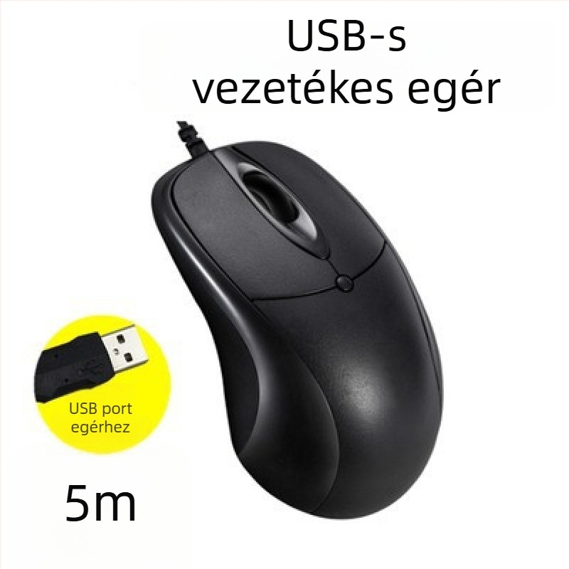 USB-s vezetékes számítógépes egér hosszú kábellel, 2m/3m/5m, 3 gomb, fotóelektrikus érzékelő, asztali számítógéphez/TV-monitorhoz