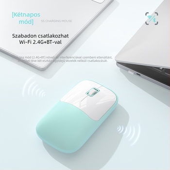Vezeték nélküli egér 2.4G+Bluetooth kapcsolattal, 1600 DPI, USB interfész, ergonikus kialakítás, 10 m működési távolság