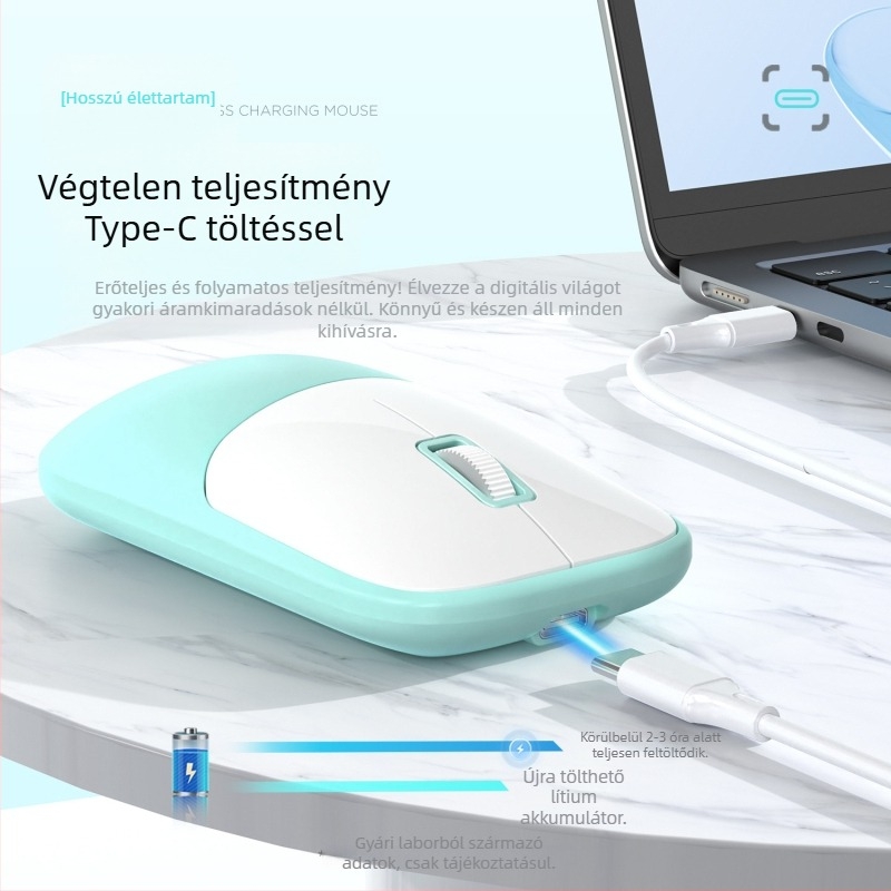 Vezeték nélküli egér 2.4G+Bluetooth kapcsolattal, 1600 DPI, USB interfész, ergonikus kialakítás, 10 m működési távolság