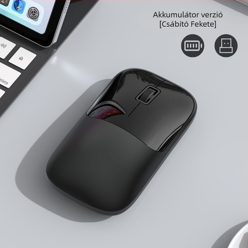 Vezeték nélküli egér 2.4G+Bluetooth kapcsolattal, 1600 DPI, USB interfész, ergonikus kialakítás, 10 m működési távolság