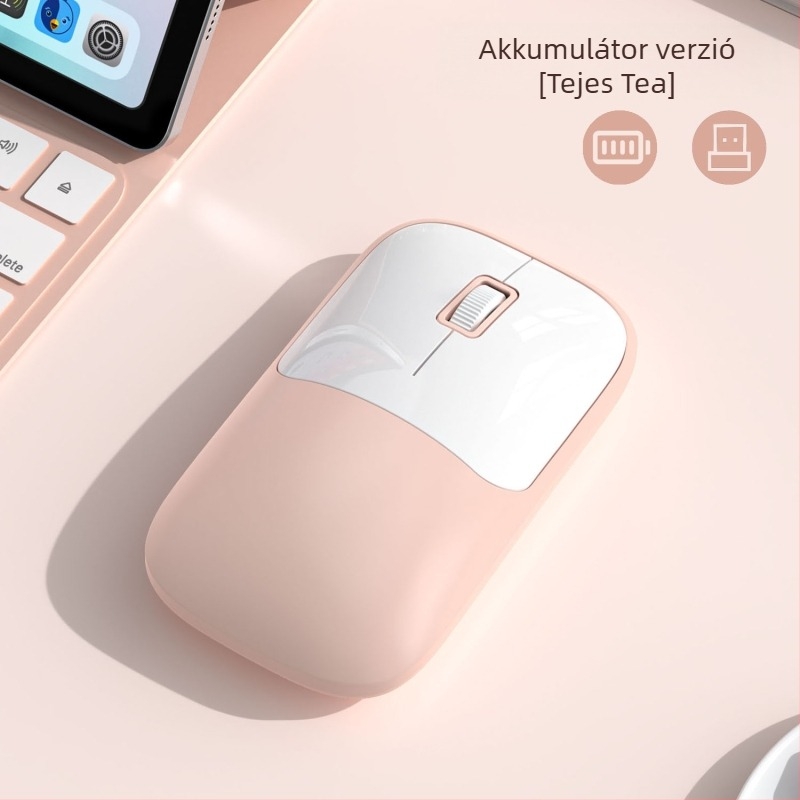 Vezeték nélküli egér 2.4G+Bluetooth kapcsolattal, 1600 DPI, USB interfész, ergonikus kialakítás, 10 m működési távolság