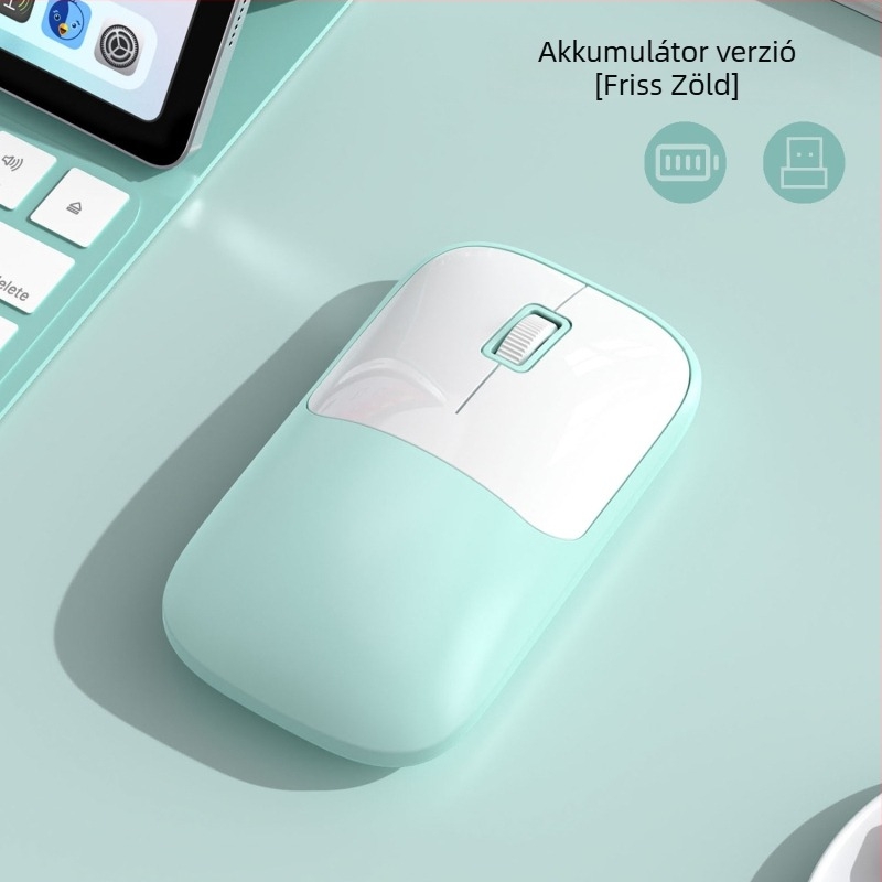 Vezeték nélküli egér 2.4G+Bluetooth kapcsolattal, 1600 DPI, USB interfész, ergonikus kialakítás, 10 m működési távolság