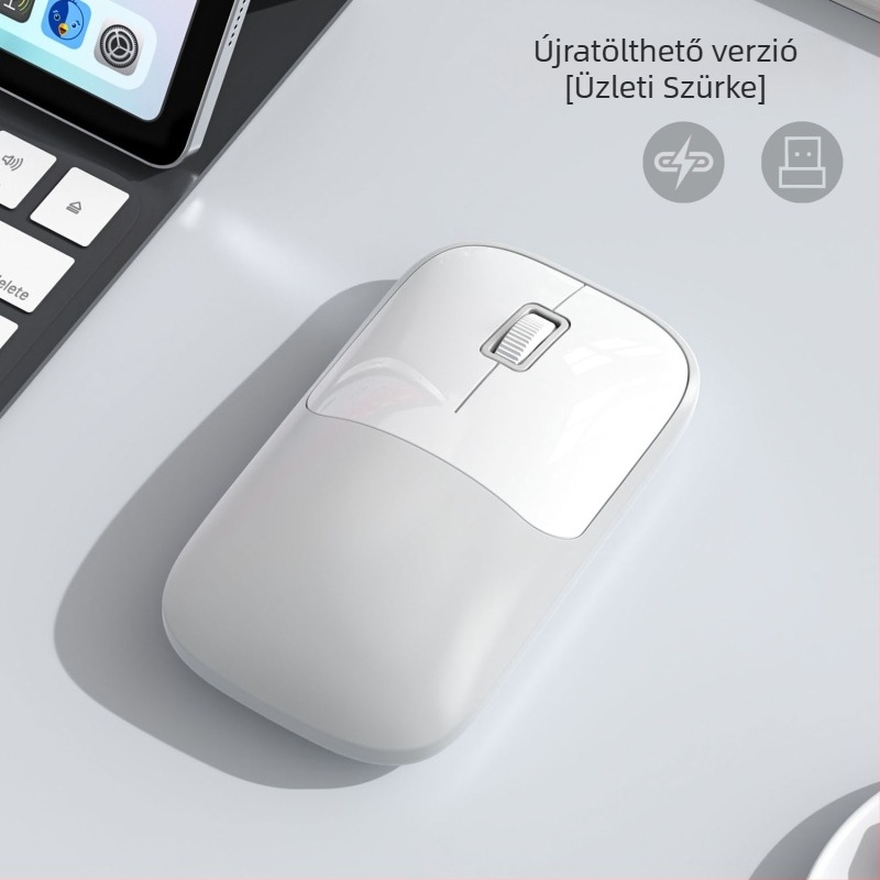 Vezeték nélküli egér 2.4G+Bluetooth kapcsolattal, 1600 DPI, USB interfész, ergonikus kialakítás, 10 m működési távolság