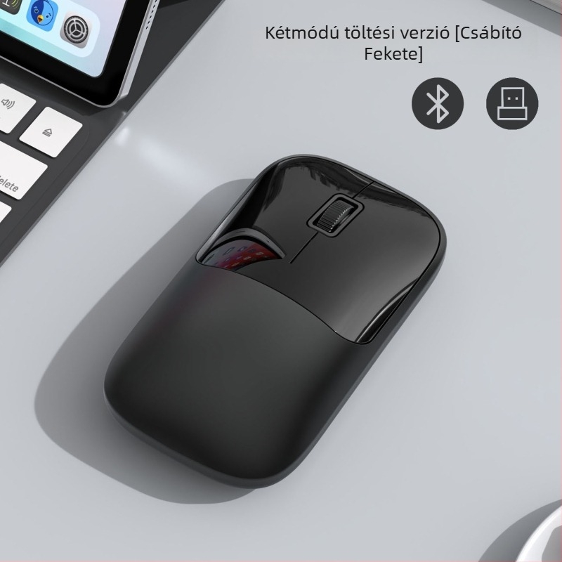 Vezeték nélküli egér 2.4G+Bluetooth kapcsolattal, 1600 DPI, USB interfész, ergonikus kialakítás, 10 m működési távolság