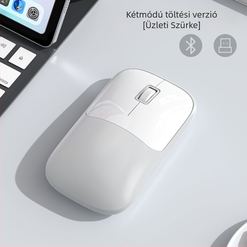 Vezeték nélküli egér 2.4G+Bluetooth kapcsolattal, 1600 DPI, USB interfész, ergonikus kialakítás, 10 m működési távolság