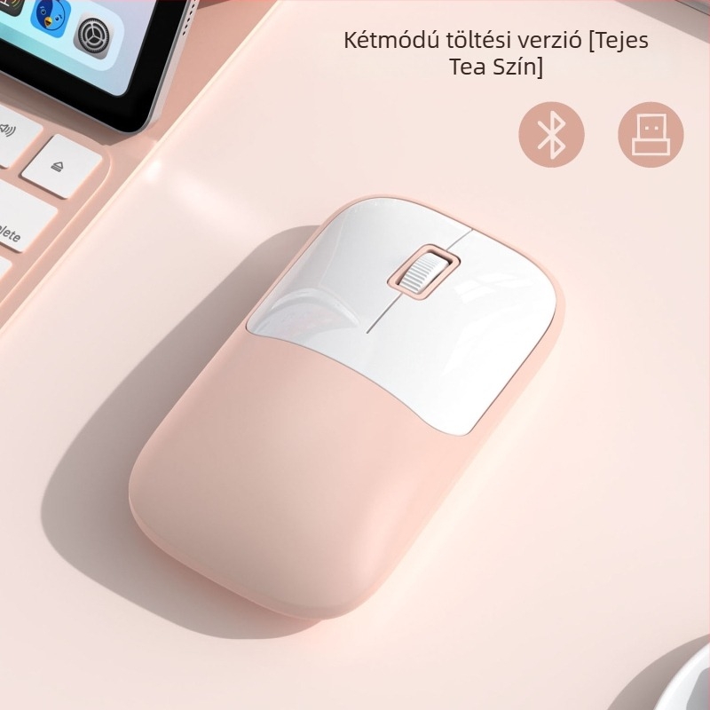 Vezeték nélküli egér 2.4G+Bluetooth kapcsolattal, 1600 DPI, USB interfész, ergonikus kialakítás, 10 m működési távolság