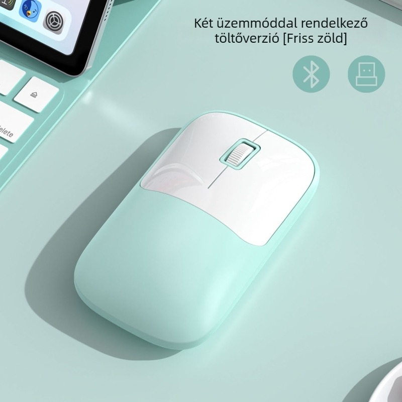 Vezeték nélküli egér 2.4G+Bluetooth kapcsolattal, 1600 DPI, USB interfész, ergonikus kialakítás, 10 m működési távolság