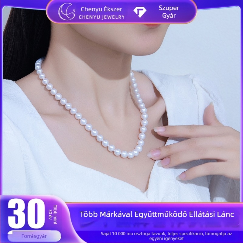 Édesvízi gyöngyös nyaklánc, majdnem gömbölyű, 925-ös ezüst, Zhuji eredet