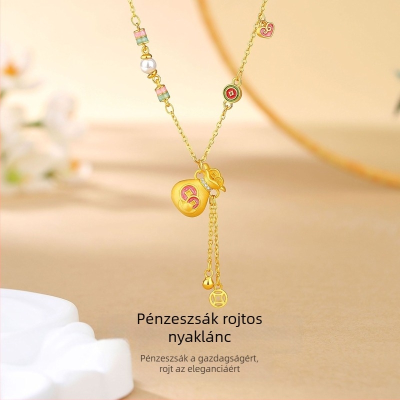 925 ezüstből készült nyaklánc, érme alakú talizmánnal, bojt és köves díszítéssel, nőknek, kínai stílus, Újév, hosszú pulóverhez való lánc