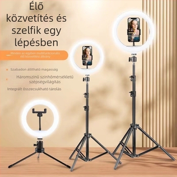 Hordozható asztali LED gyűrűfény élő közvetítéshez és fotózáshoz, szabályozható színhőmérséklet 2500K–9900K, 6–18 hüvelyk