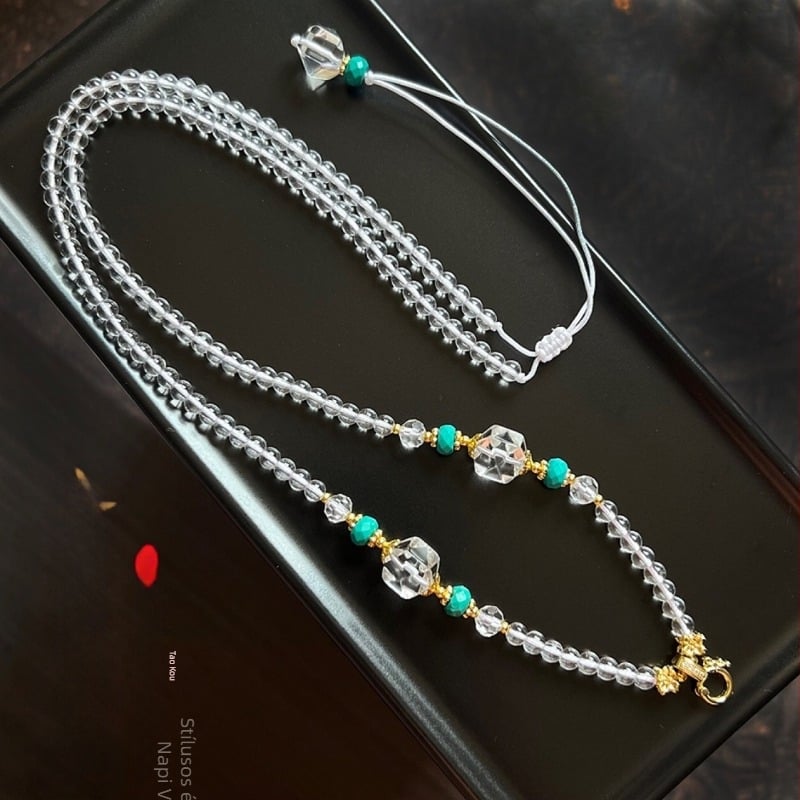 Buddha amulett nyaklánc szintetikus kristály gyöngyökkel, rézmedál, kézzel kötött, kód 3734