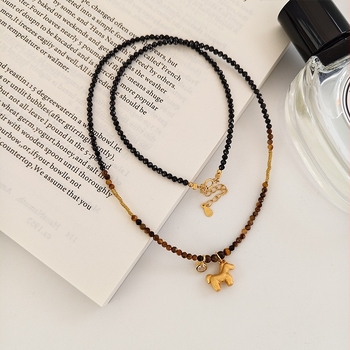 925 ezüst lómedállal ellátott nyaklánc, gyöngy lánccal, kézzel készített, állatövi motívum