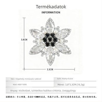 Négyszögletes sálkapocs - csillag-virág formájú dizájn, rézötvözet aranyozott felülettel, mikrobeültetett cirkón kövek