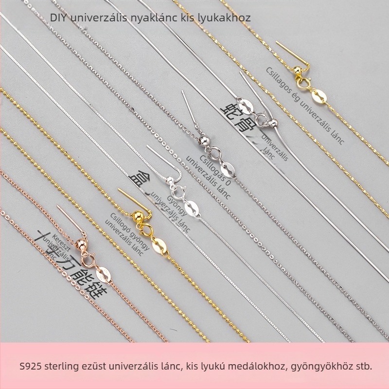 S925 ezüst: doboz alakú tűszerű univerzális lánc, állítható kulcscsont-nyaklánc, DIY kis lyukú medálhoz