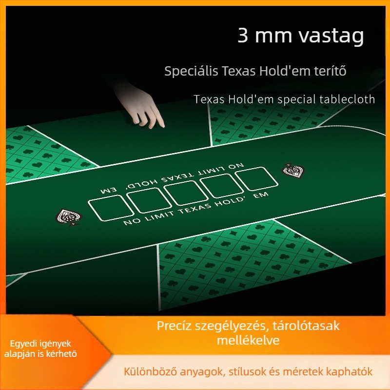 Csúszásmentes gumírozott asztali pad a pókerhez (Texas Hold'em, Guandan), 1200 x 600 x 2 mm