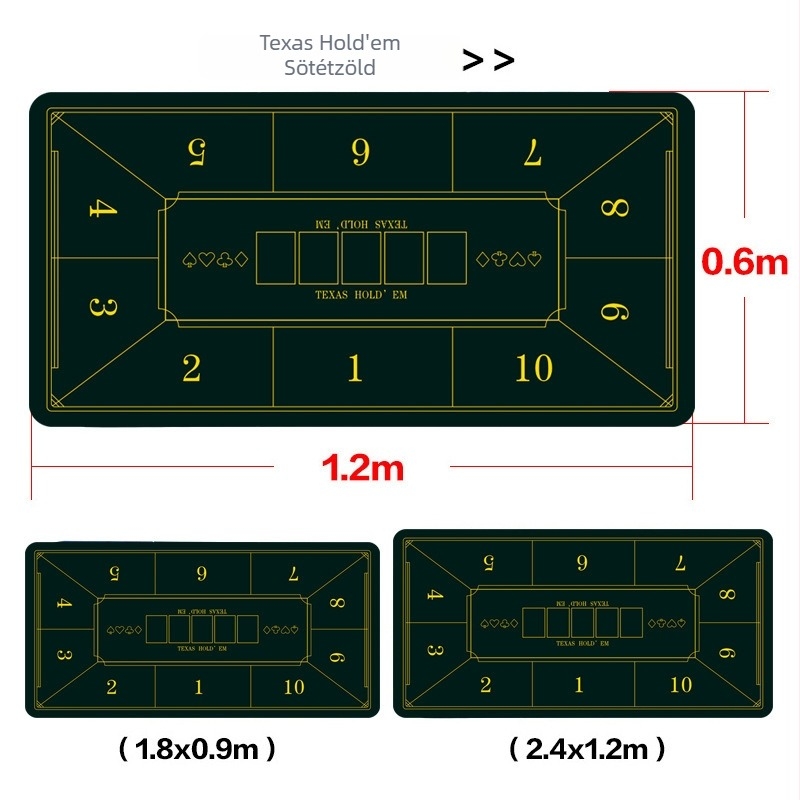 Csúszásmentes gumírozott asztali pad a pókerhez (Texas Hold'em, Guandan), 1200 x 600 x 2 mm