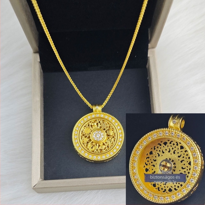 Nyaklánc forgó iránytű medállal - aranyozott sárgaréz, Chopard lánc, márka glssc, hipoallergén, tömeg 21 g