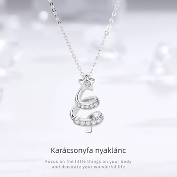 S925 Sterling ezüst nyaklánc, keresztlánccal, karácsonyi stílus, hossz 41–50 cm, súly 1,9 g
