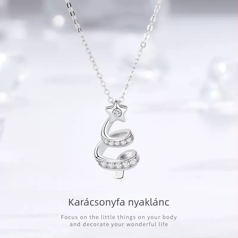 S925 Sterling ezüst nyaklánc, keresztlánccal, karácsonyi stílus, hossz 41–50 cm, súly 1,9 g