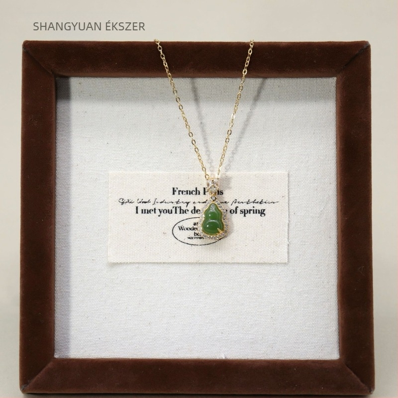 Hetian jade tök alakú medál, 925-ös aranyozott ezüst, új kínai stílusú retro, beillesztett jade, 2024 ősz