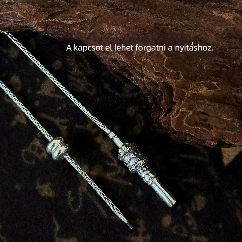 Hat karakteres mantra nyaklánc, S925 ezüst, Chopard lánc, hossz 71–80 cm, új kínai stílus