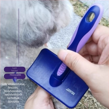 Deshedding tűs fésű kutyáknak és macskáknak, görbült felülettel, rozsdamentes acél tűk, műanyag fogantyú