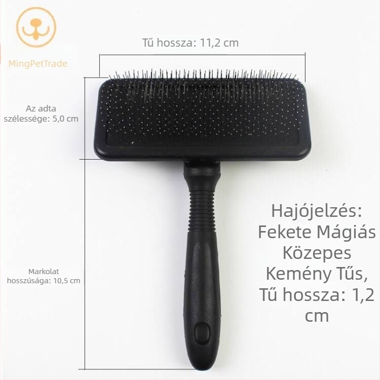 Deshedding tűs fésű kutyáknak és macskáknak, görbült felülettel, rozsdamentes acél tűk, műanyag fogantyú