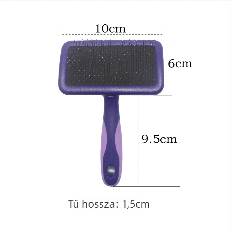Deshedding tűs fésű kutyáknak és macskáknak, görbült felülettel, rozsdamentes acél tűk, műanyag fogantyú