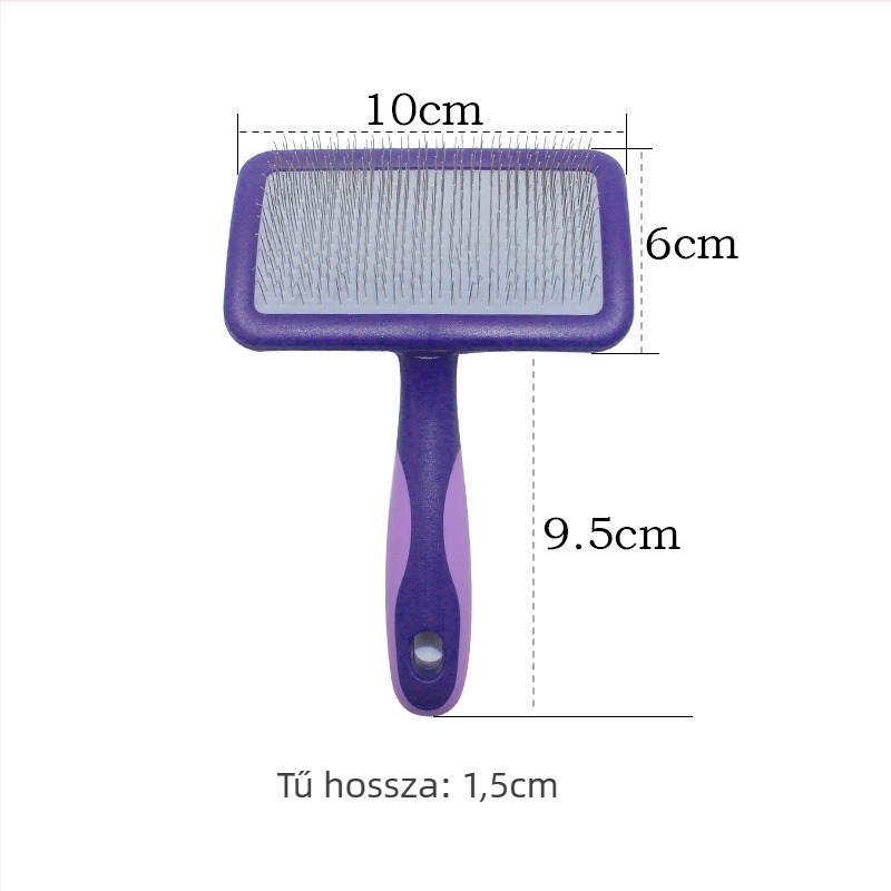 Deshedding tűs fésű kutyáknak és macskáknak, görbült felülettel, rozsdamentes acél tűk, műanyag fogantyú