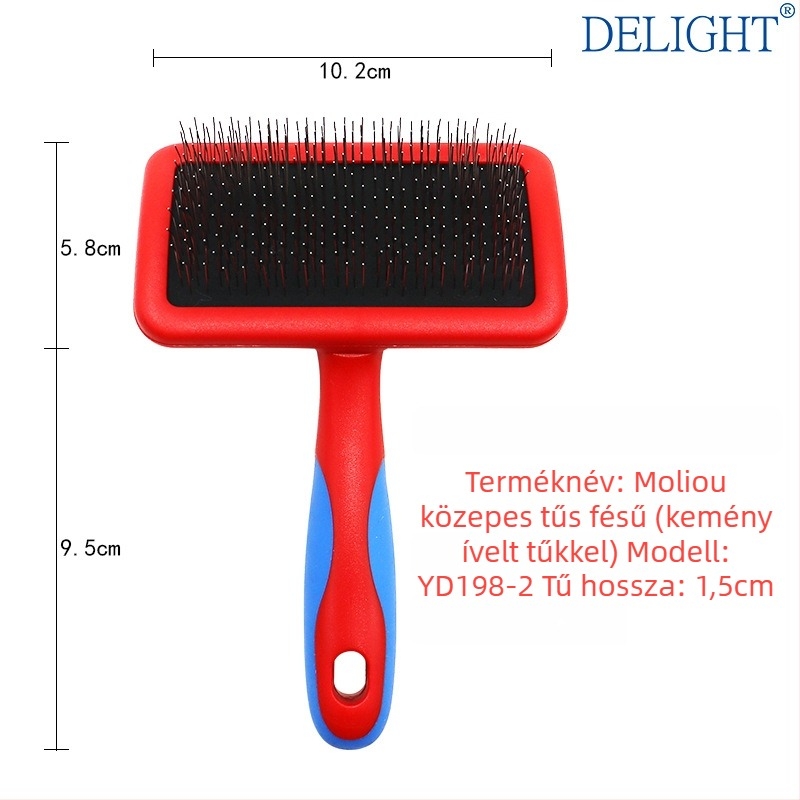 Deshedding tűs fésű kutyáknak és macskáknak, görbült felülettel, rozsdamentes acél tűk, műanyag fogantyú