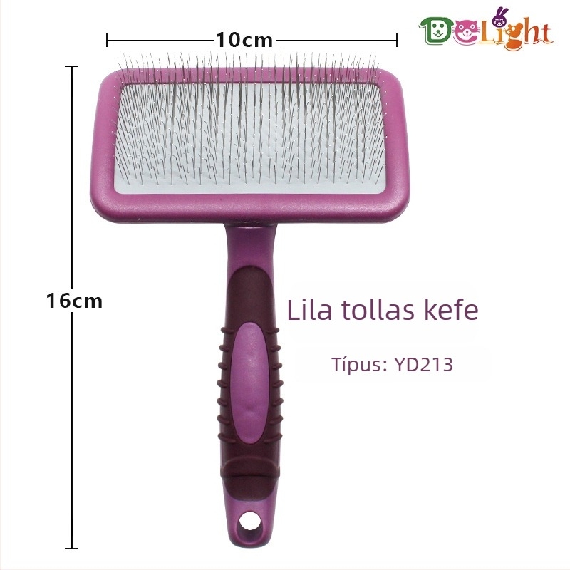 Deshedding tűs fésű kutyáknak és macskáknak, görbült felülettel, rozsdamentes acél tűk, műanyag fogantyú