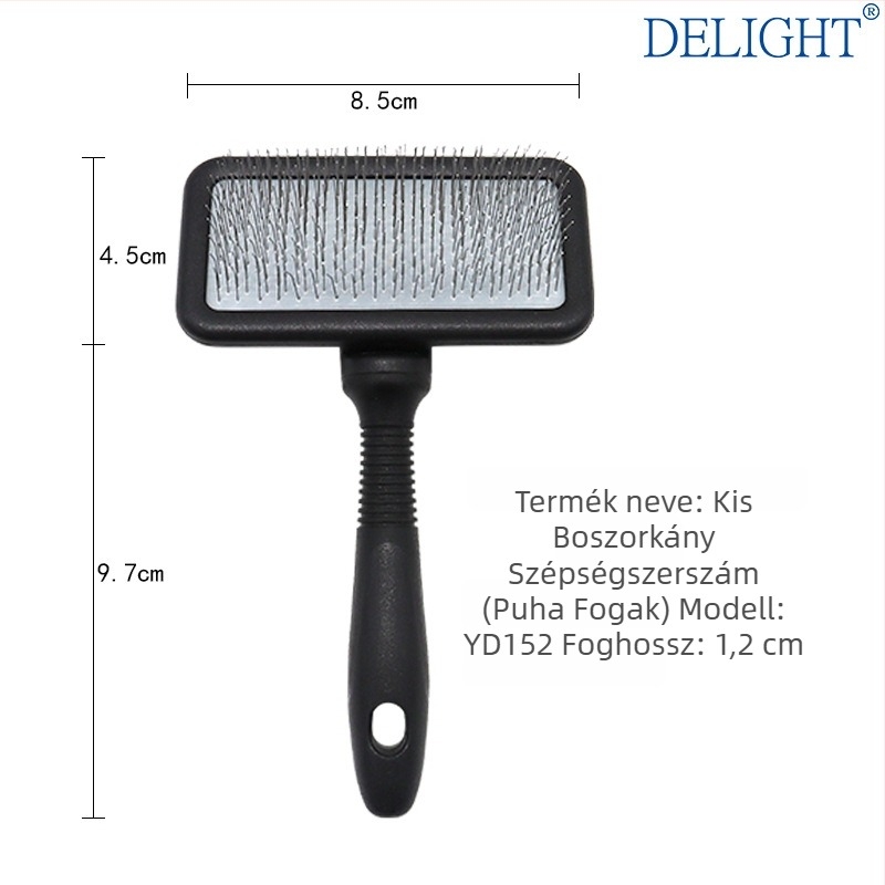 Deshedding tűs fésű kutyáknak és macskáknak, görbült felülettel, rozsdamentes acél tűk, műanyag fogantyú