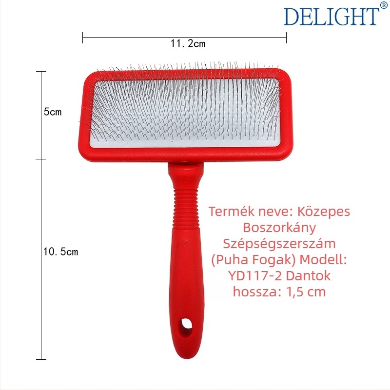 Deshedding tűs fésű kutyáknak és macskáknak, görbült felülettel, rozsdamentes acél tűk, műanyag fogantyú